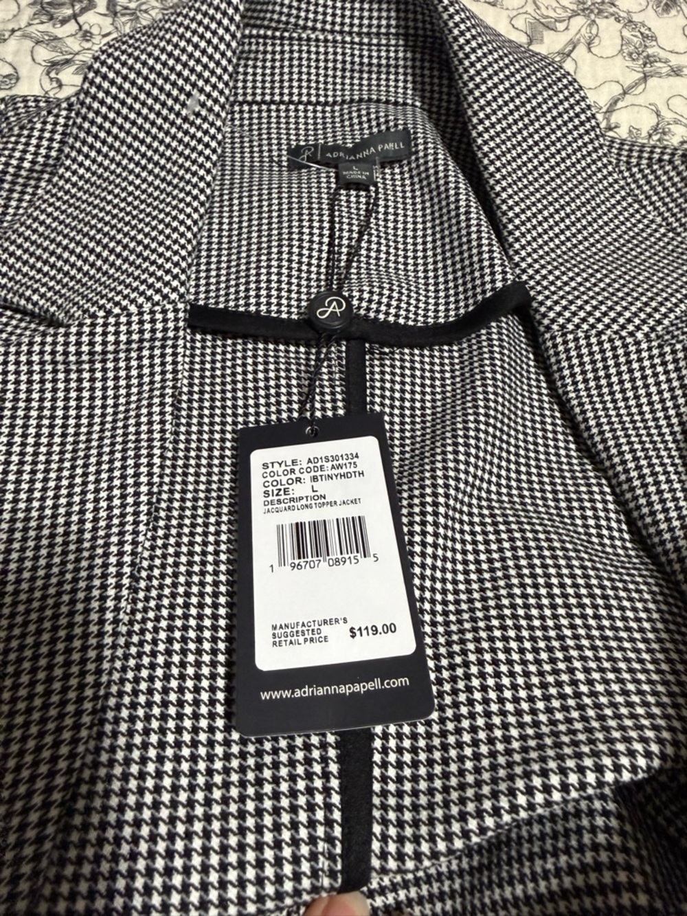 Adrianna Papell Black and White Houndstooth Jacket - Picture 7 of 8